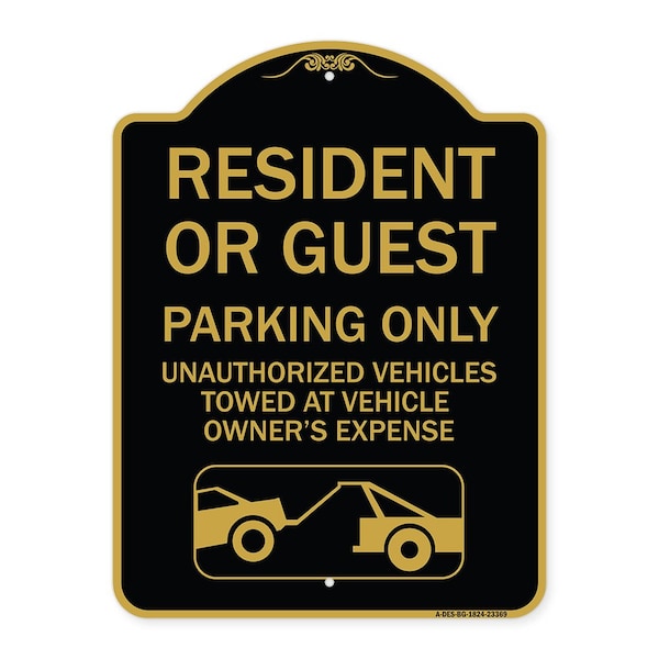 Parking Restriction Resident or Guest Parking Only Unauthorized Vehicles Towed at Own, BG-1824-23369